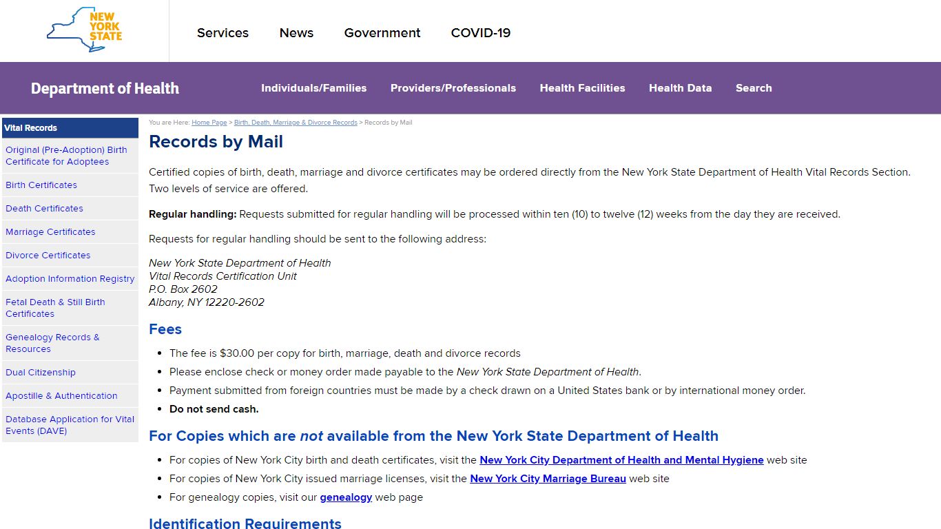 Records by Mail - New York State Department of Health